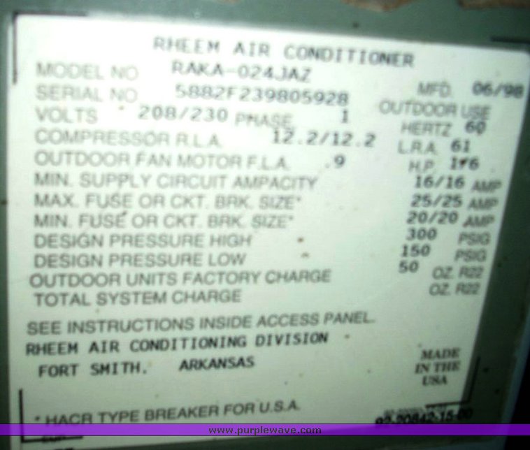 image for item 9066 Rheem two ton air conditioner condenser