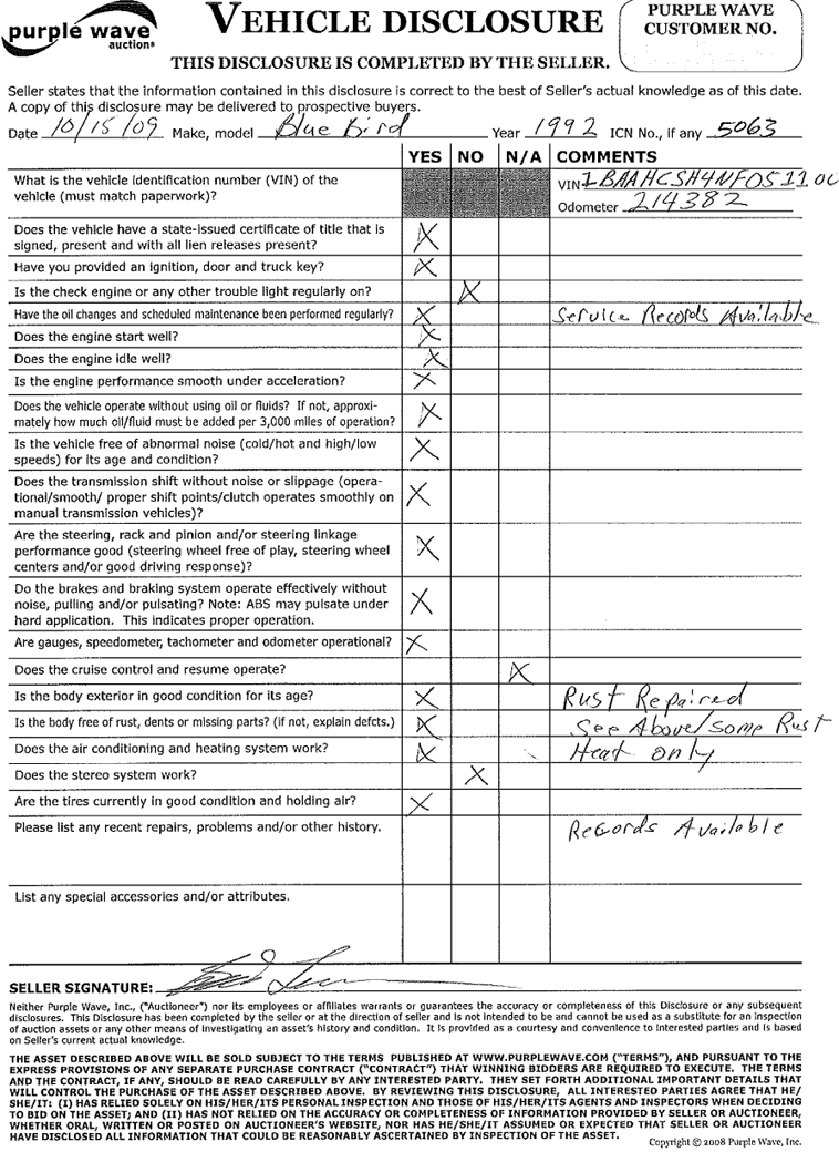 image for item 5063 1992 Blue Bird 71 person capacity bus