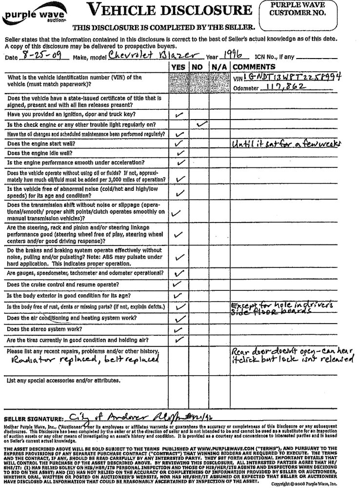 image for item 5222 1996 Chevrolet S10 Blazer