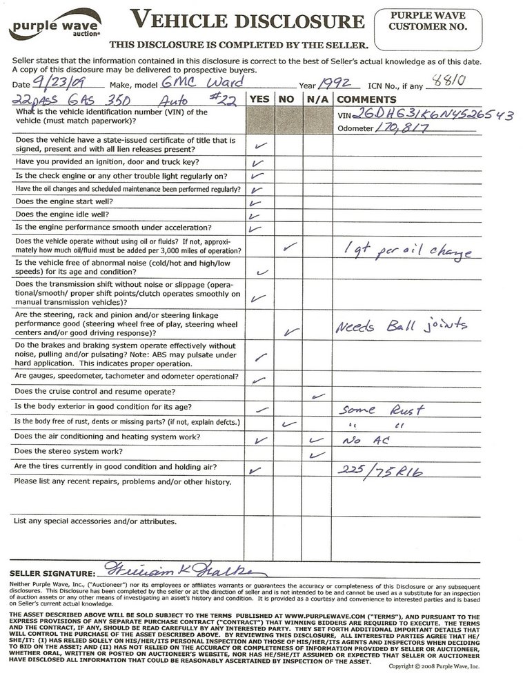 image for item 8810 1992 GMC G3500 Ward bus