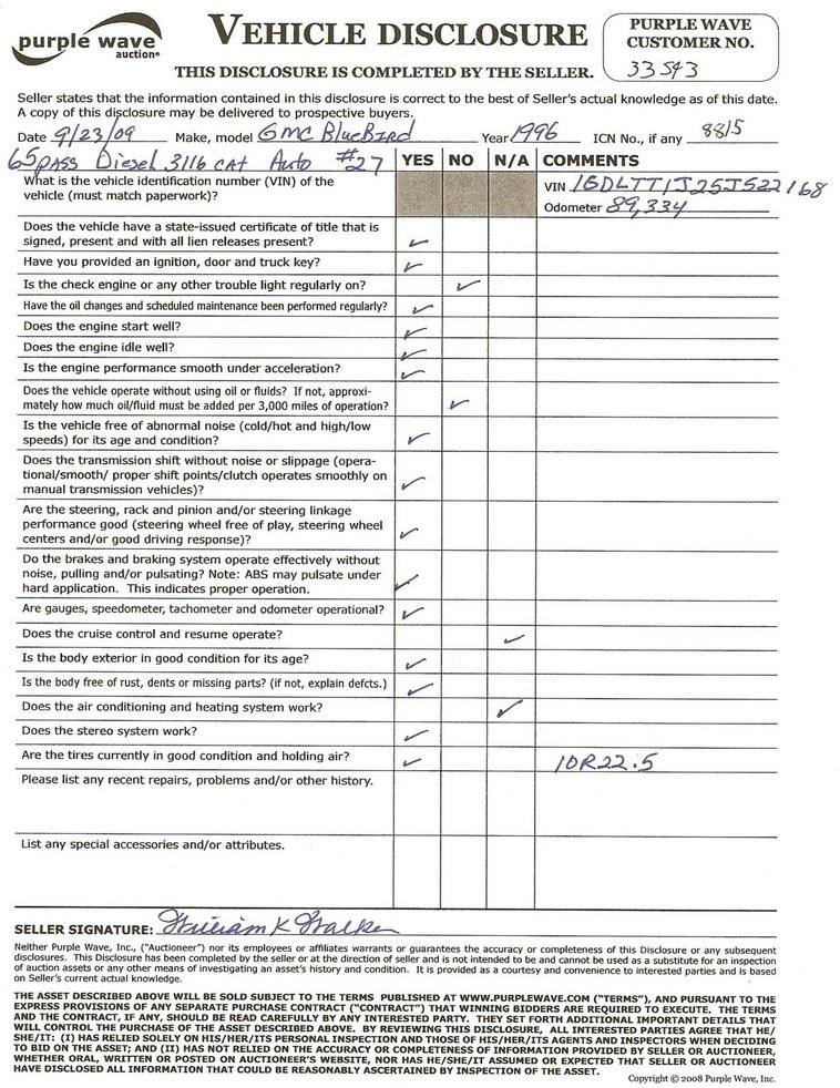 image for item 8815 1996 GMC B7T042 Blue Bird bus