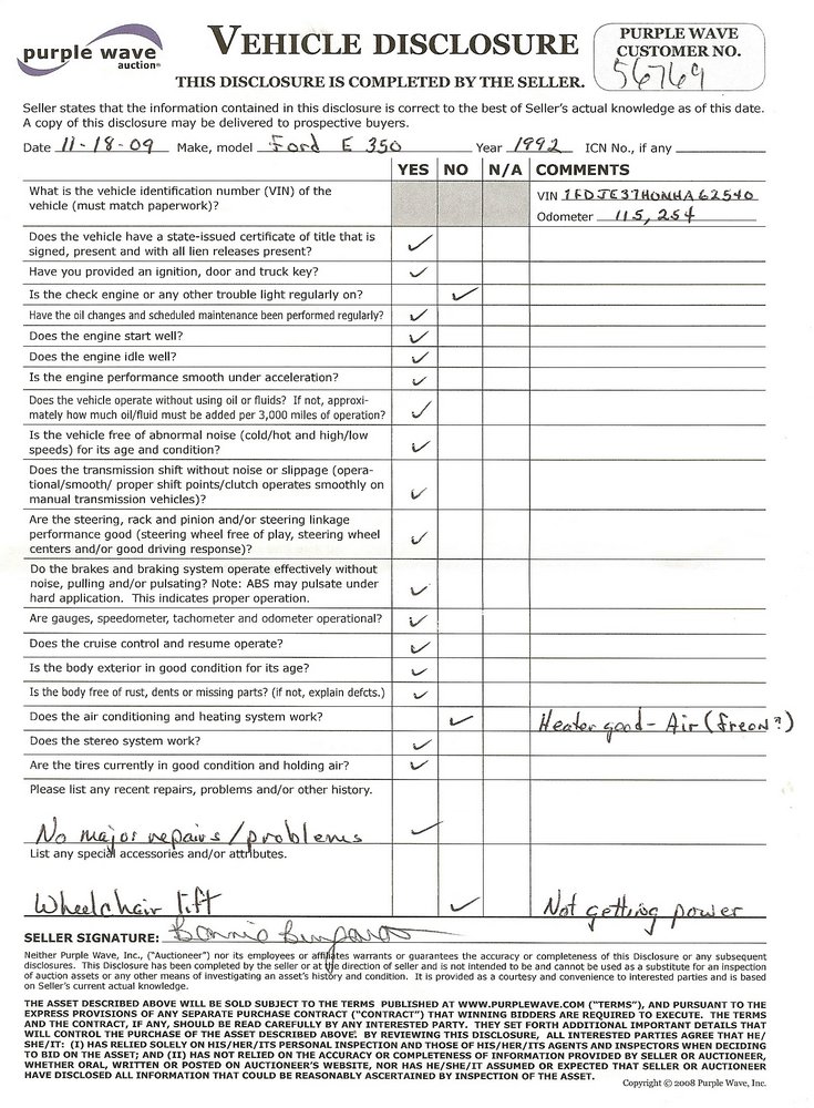 image for item 9990 1992 Ford E350 Eight passenger bus