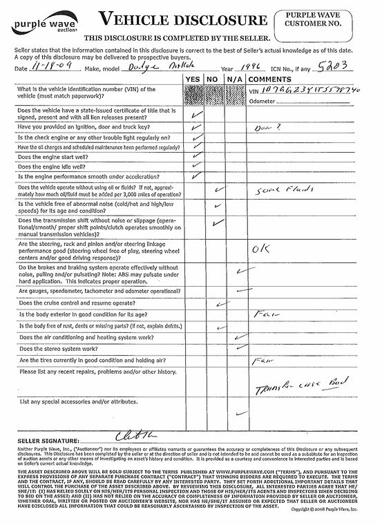 image for item 5203 1996 Dodge Dakota extended cab pickup