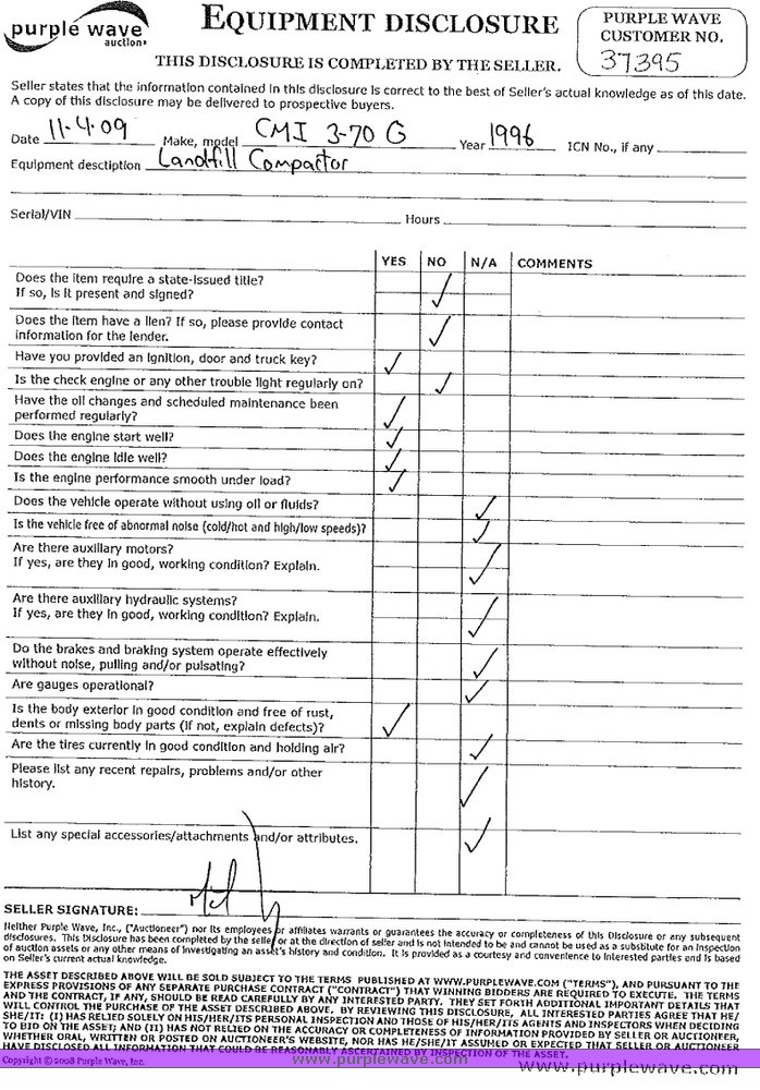 image for item 5001 1996 CMI 3-70C landfill compactor