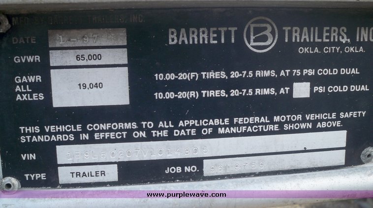 image for item 5197 1997 Barrett aluminum three deck hog semi trailers