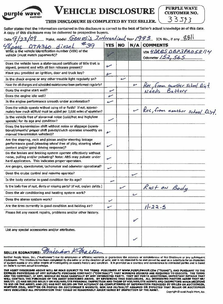 image for item 8811 1993 Genesis International 48 passenger school bus