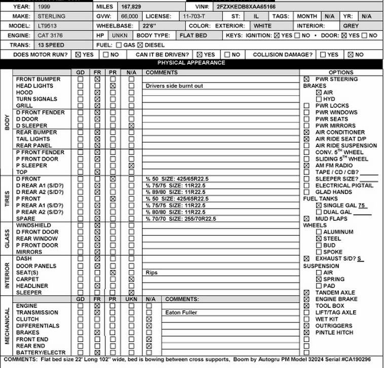 image for item 1000 1999 Sterling LT9513 tri-axle boom truck