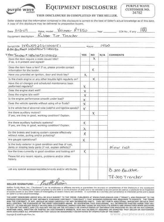 image for item 1100 Vermeer RT850 rubber tire trencher