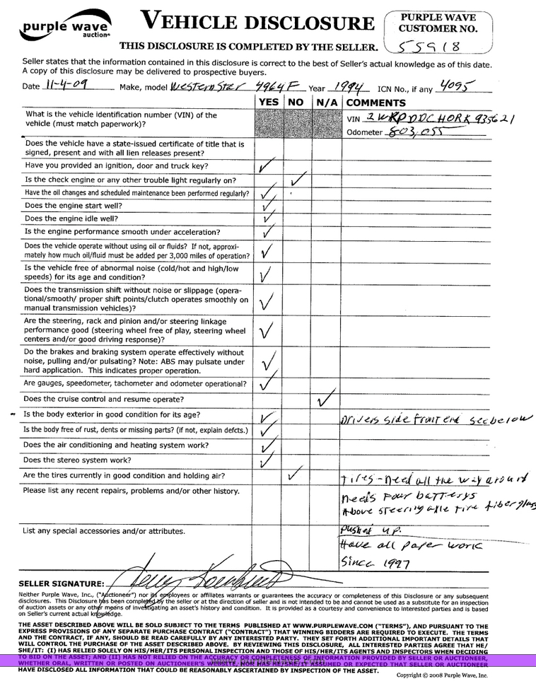 image for item 4095 1994 Western Star dump truck