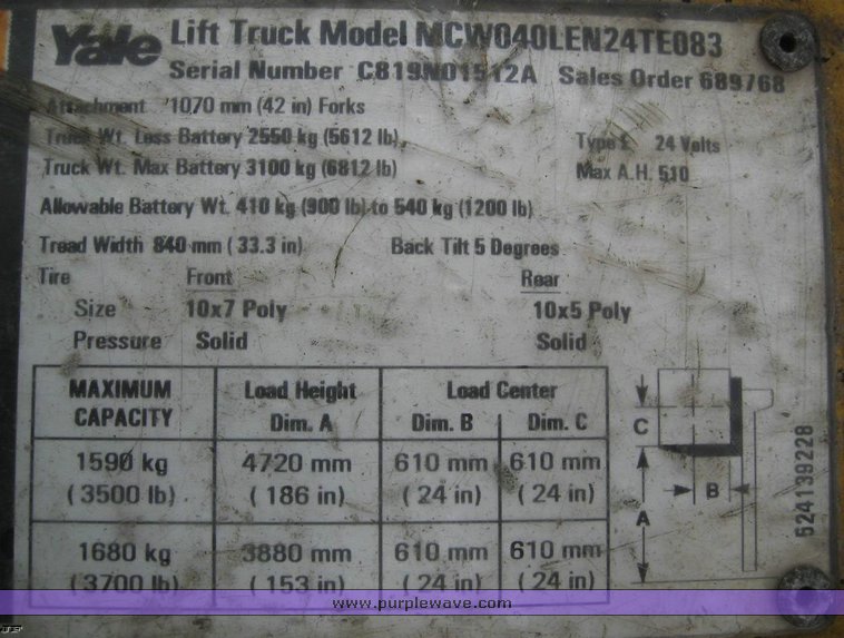 image for item 6504 2003 Yale wide based electric fork lift