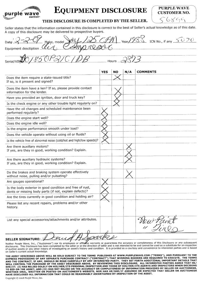 image for item 5070 1988 Joy 125 air compressor