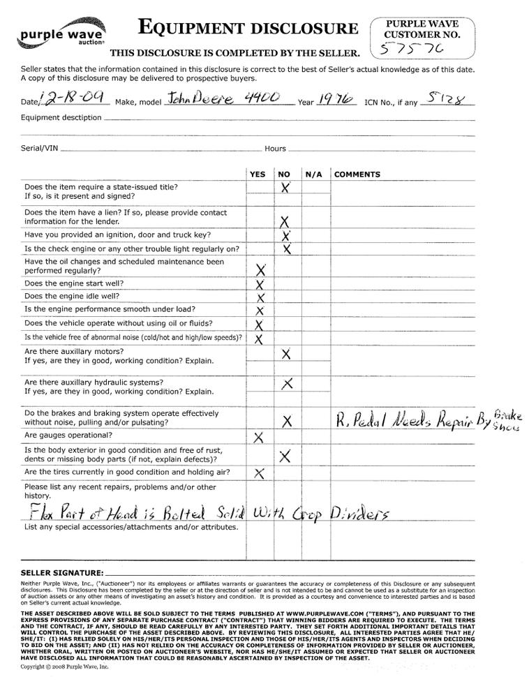 image for item 5128 1976 John Deere 4400 combine