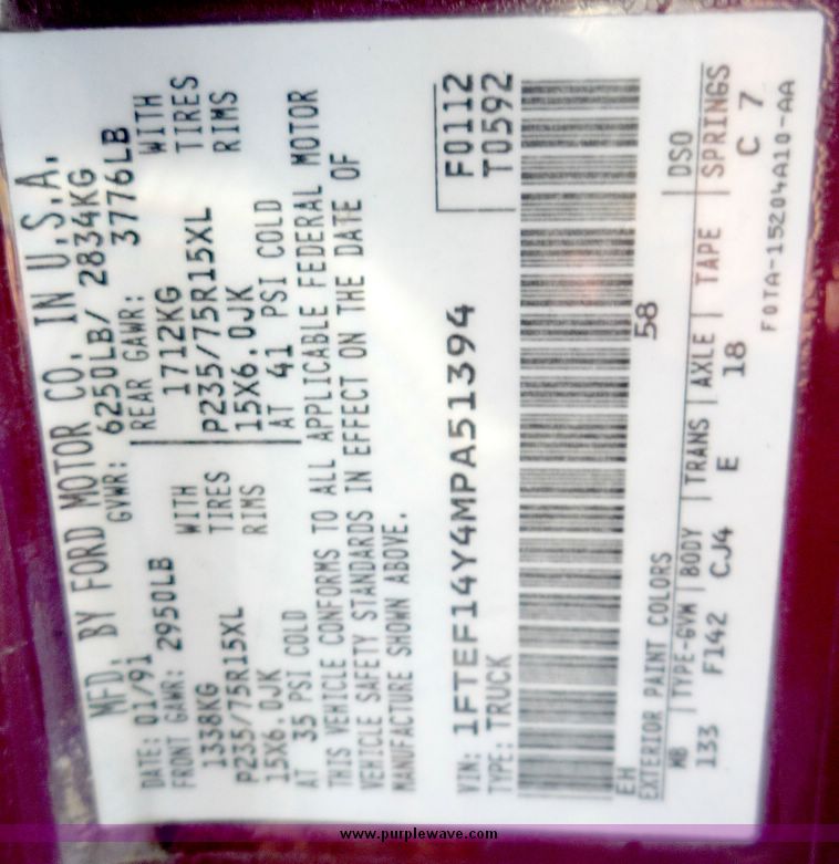 image for item 5098 1991 Ford F150 pickup truck