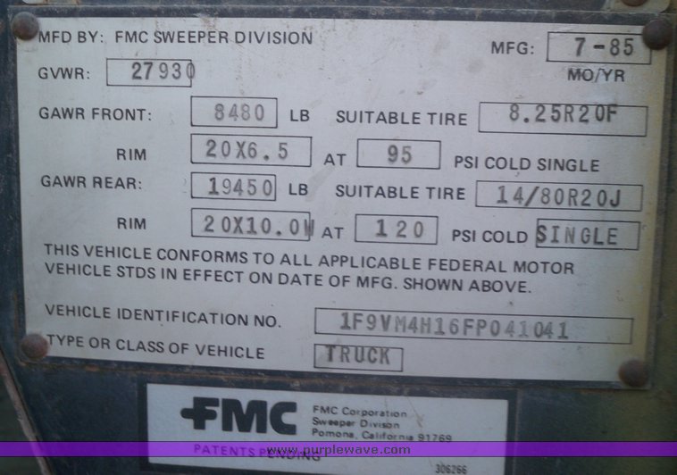 image for item 6001 1985 FMC street sweeper