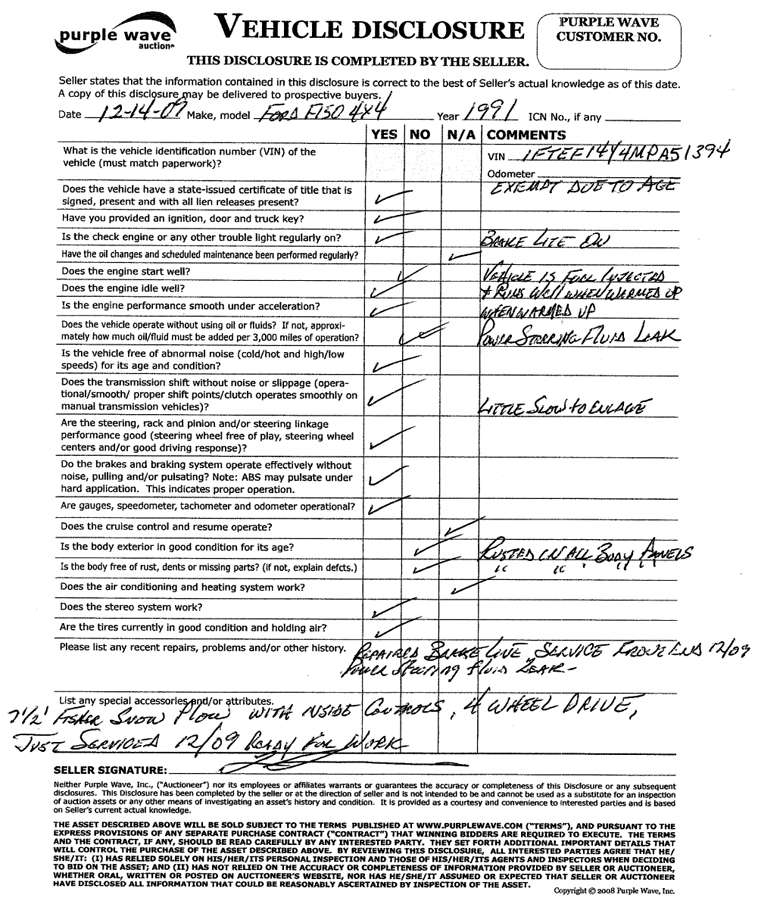 image for item 5098 1991 Ford F150 pickup truck