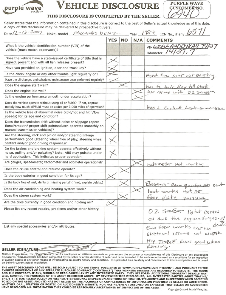 image for item 6571 1989 Mercedes Benz 300E