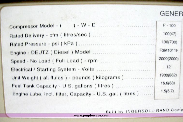 image for item 6644 Ingersoll Rand P-100 air compressor