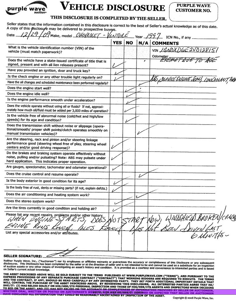 image for item 3990 1997 Chevrolet Venture mini van