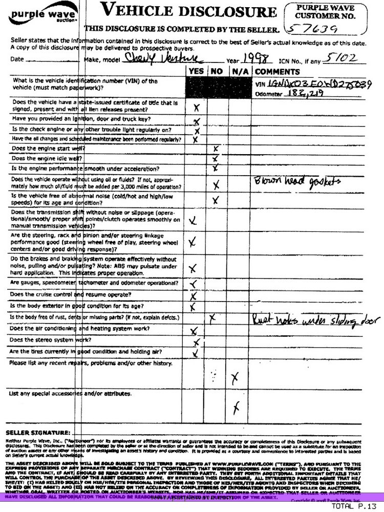 image for item 5102 1998 Chevrolet Venture