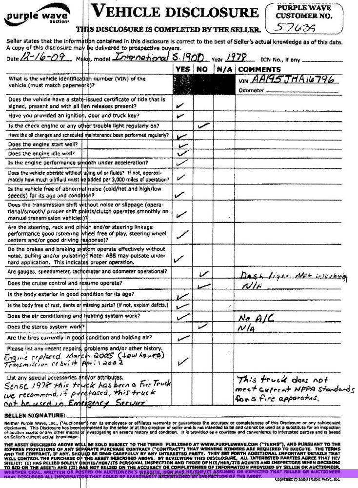 image for item 5120 1978 International S 1954 fire truck