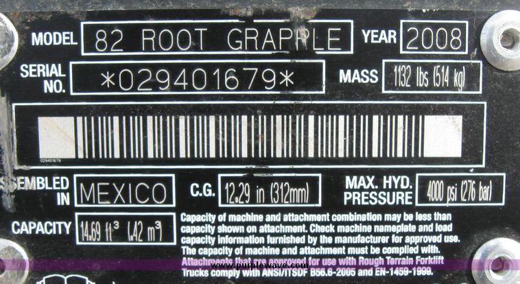image for item 3178 2008 Bobcat model 82 root grapple