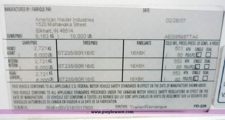 image for item 5142 2008 American Hauler 48' gooseneck aluminum trailer