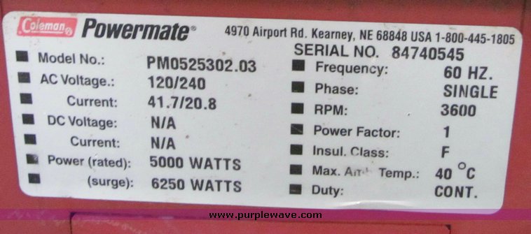 image for item 7040 Coleman Powermate 5000 Maxa ER Plus generator