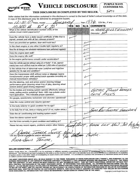 image for item 5271 1996 Buck Dandy 20' tandem axle trailer