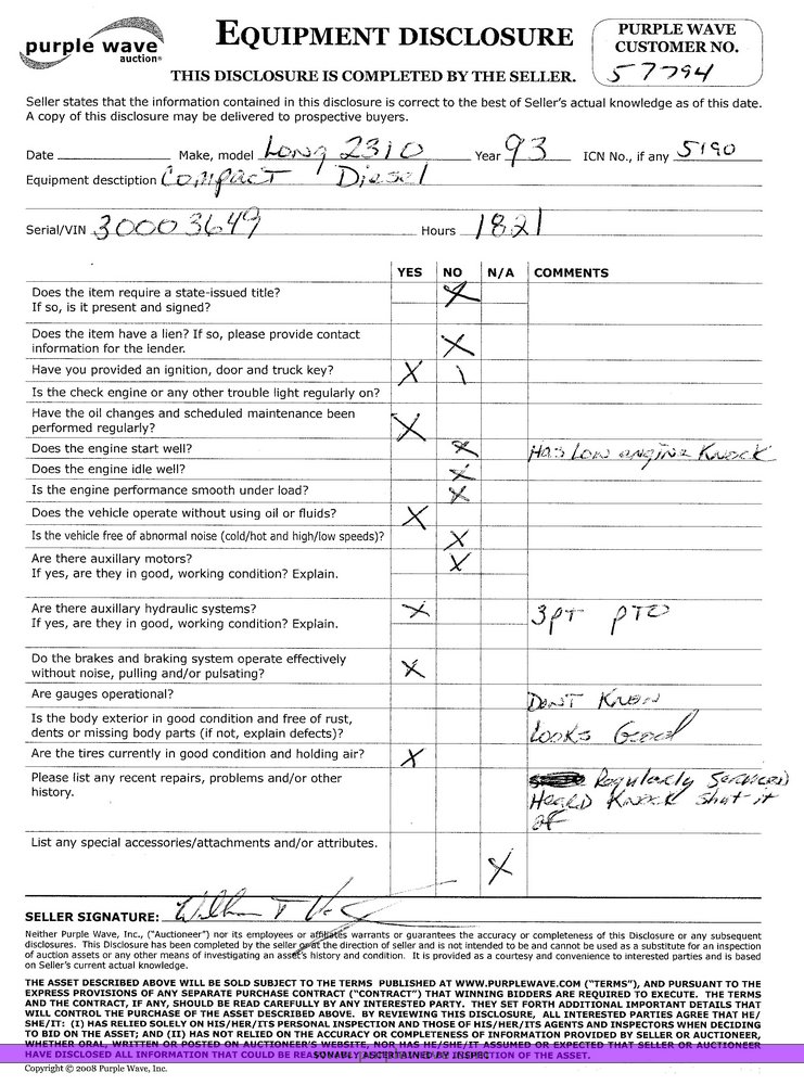 image for item 5190 1993 Long 2310 utility tractor