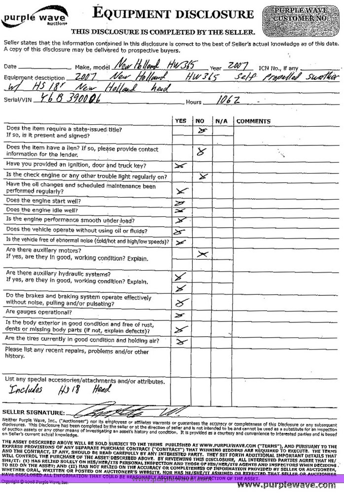 image for item 8602 2007 New Holland HW365 self propelled swather