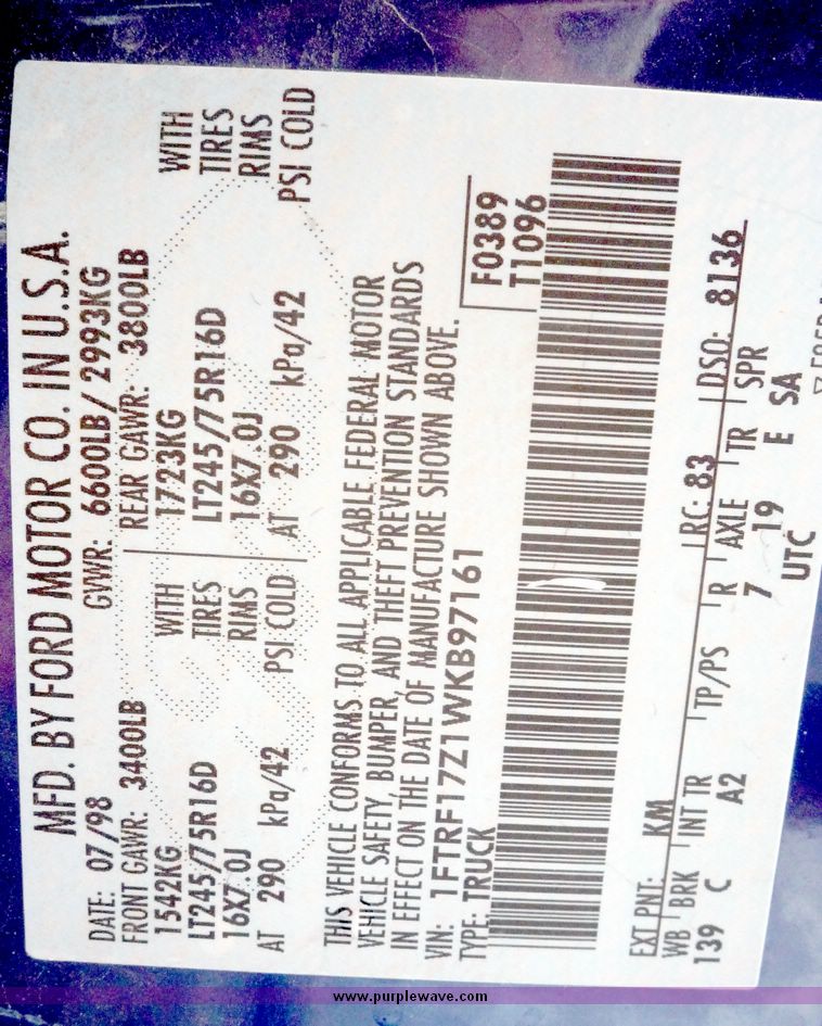 image for item 5121 1998 Ford F150 pickup truck