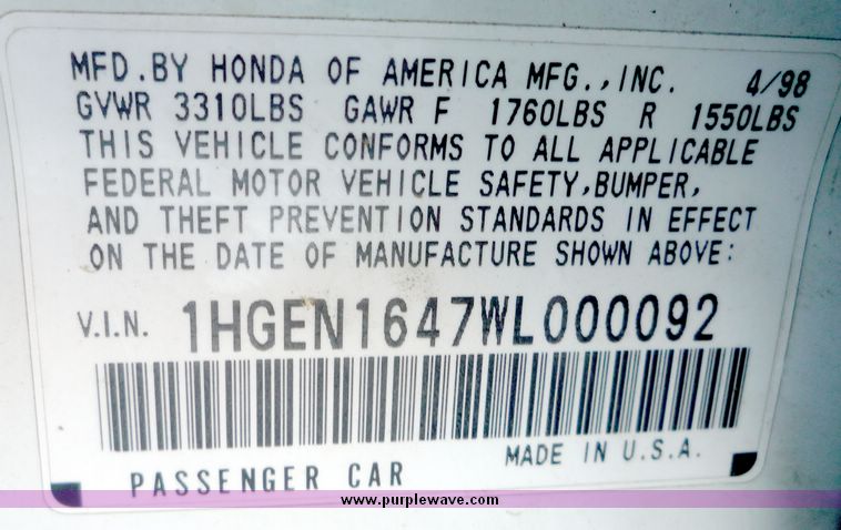 image for item 5123 1998 Honda Civic GX