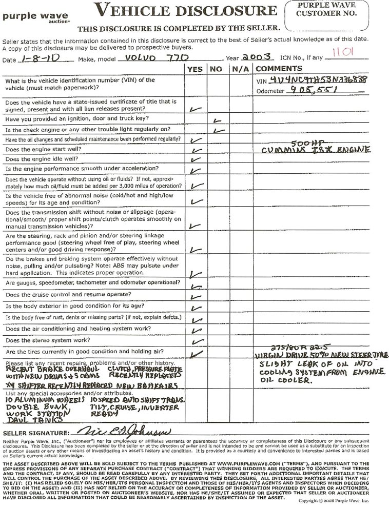 image for item 1101 2003 Volvo 770 semi truck
