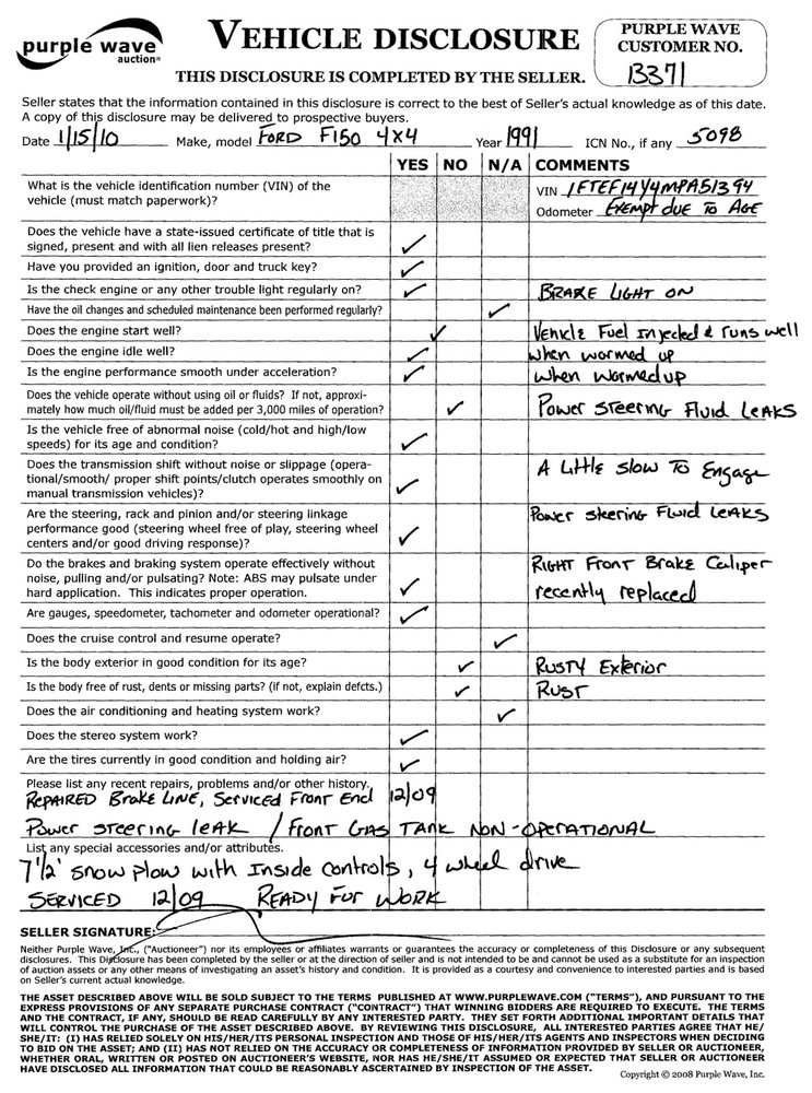 image for item 5098 1991 Ford F150 pickup truck