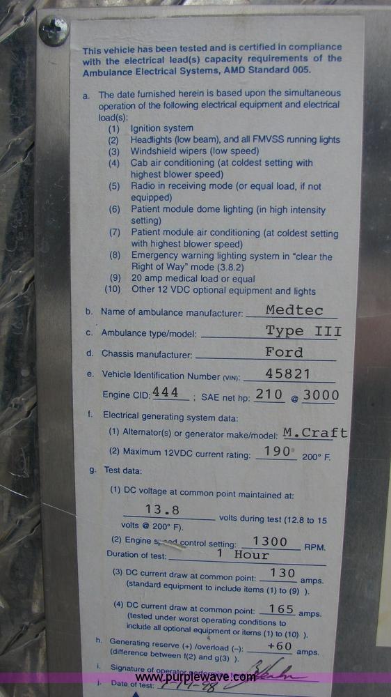 image for item 3145 1998 Ford E-450 Super Duty RV Medtec ambulance