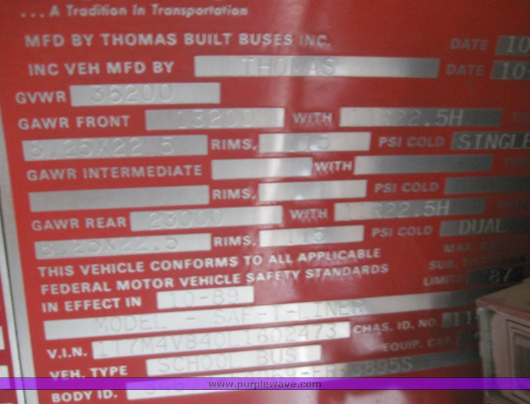 image for item 8442 1990 Thomas 48 passenger school bus