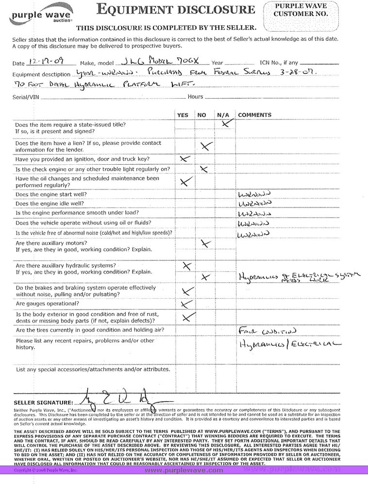 image for item 1006 1984 JLG 70GX boom lift