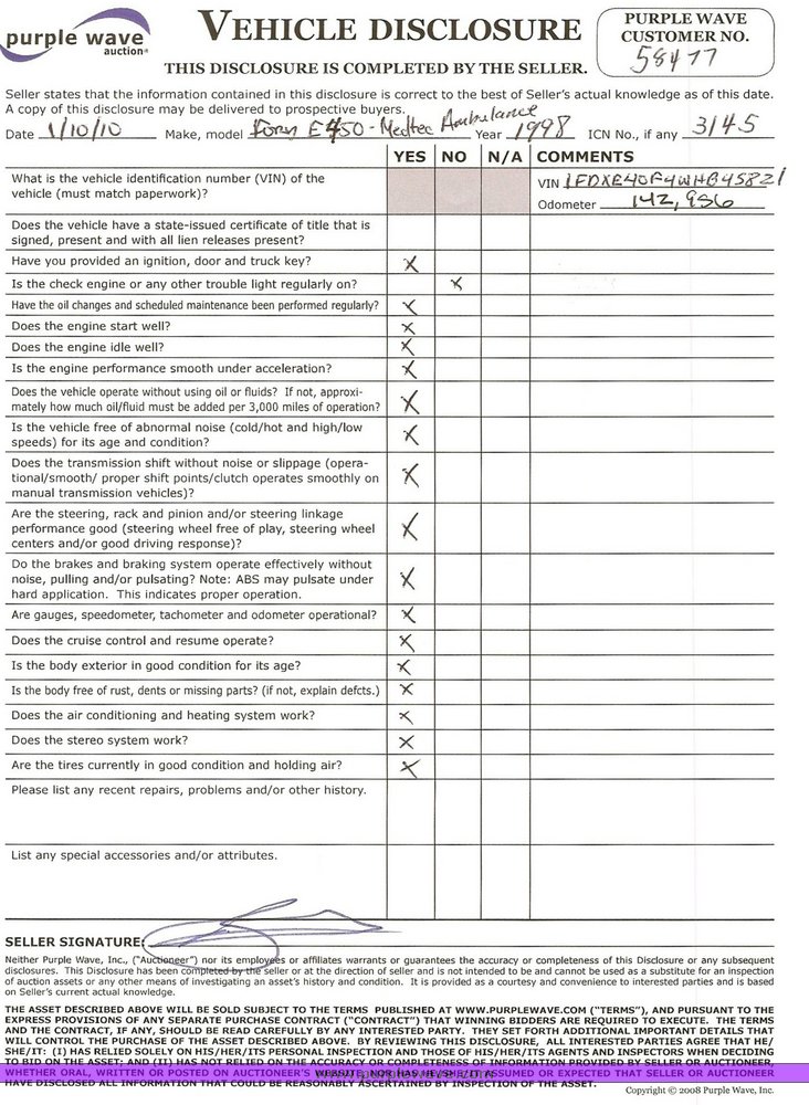 image for item 3145 1998 Ford E-450 Super Duty RV Medtec ambulance