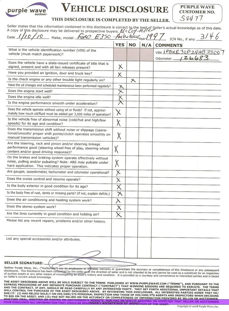 image for item 3146 1997 Ford E-350 McCoy Miller ambulance