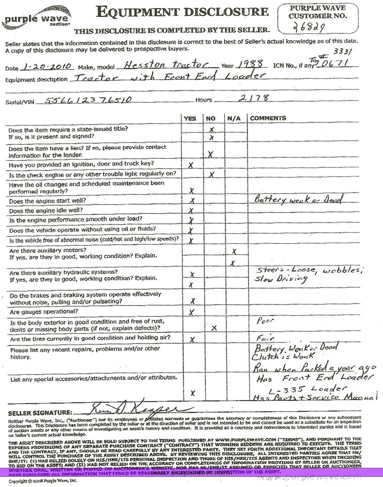 image for item 3331 1988 Hesston 5566 tractor with L355 loader