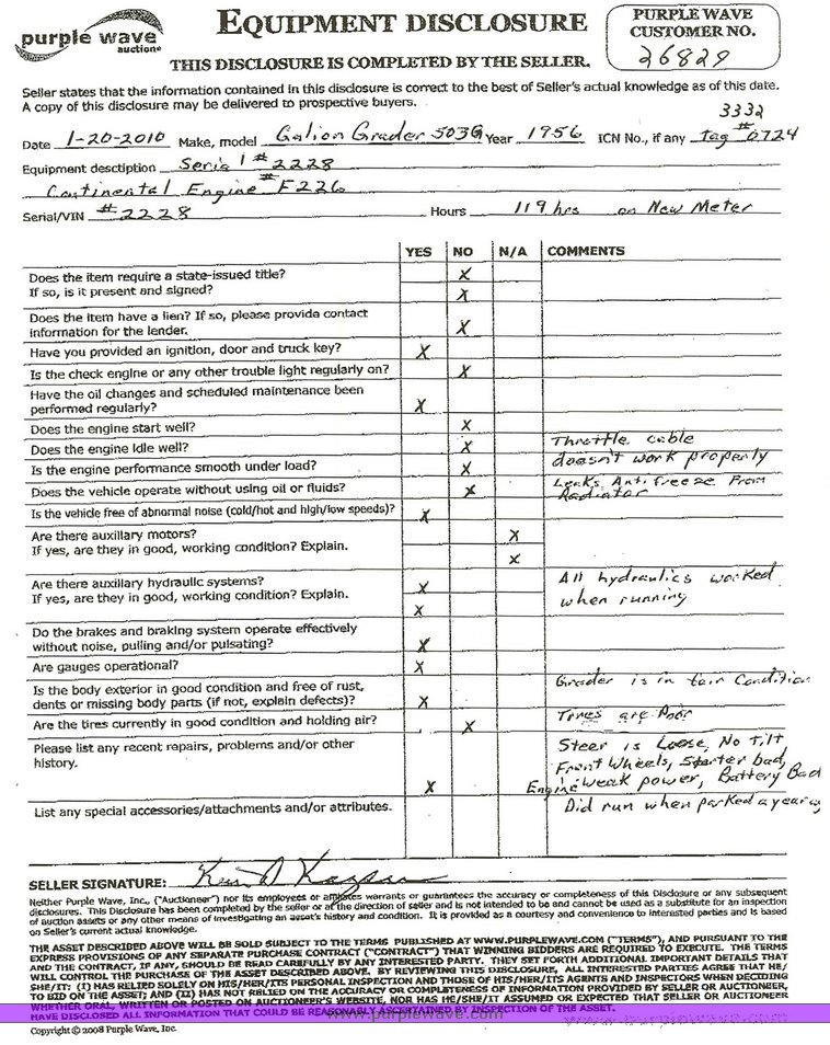 image for item 3332 1956 Galion 503G motor grader