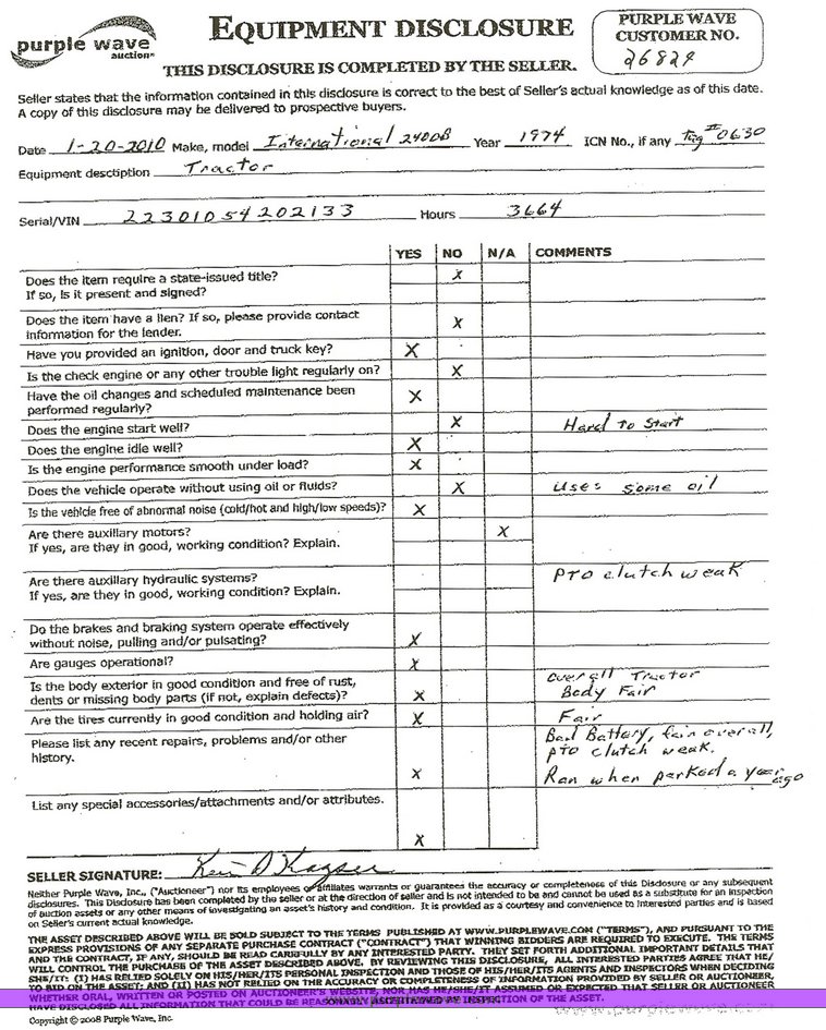 image for item 3333 1974 International 2400B tractor