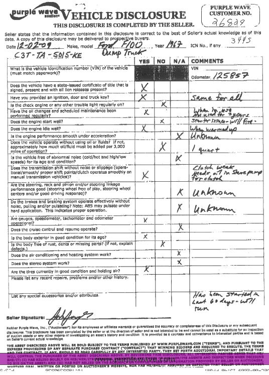 image for item 3445 1967 Ford F-100 dump truck