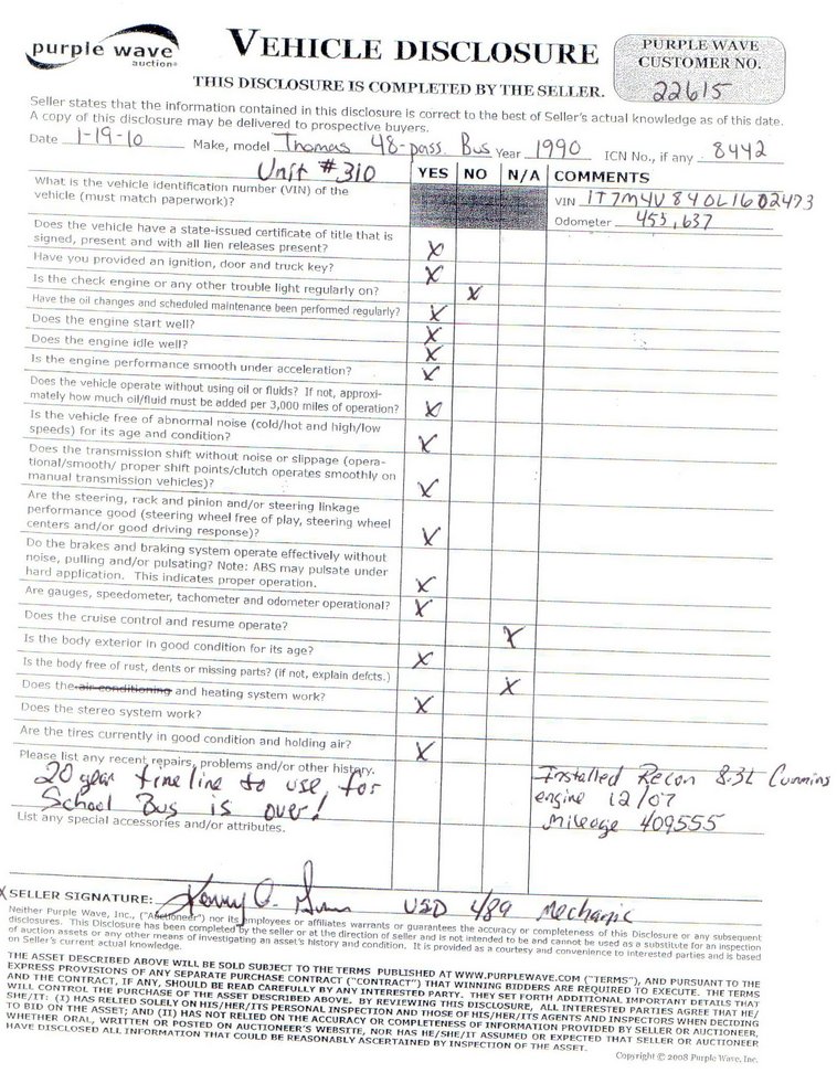 image for item 8442 1990 Thomas 48 passenger school bus