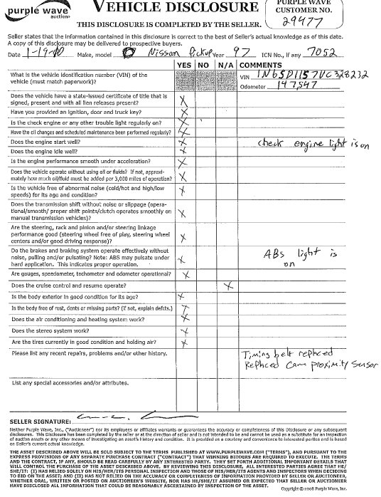 image for item 7052 1997 Nissan Standard/XE