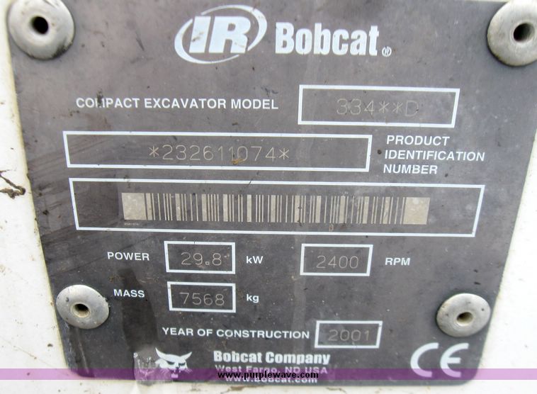 image for item 5339 2001 Bobcat 334 compact excavator