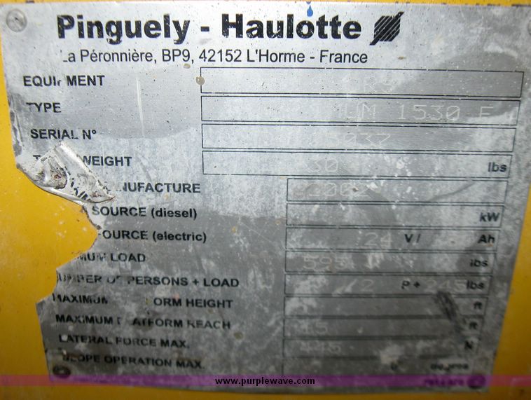 image for item 5345 2002 Haulotte 1530E scissor lift