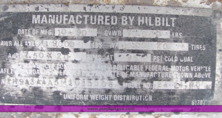 image for item 6018 1991 Hilbilt end dump trailer