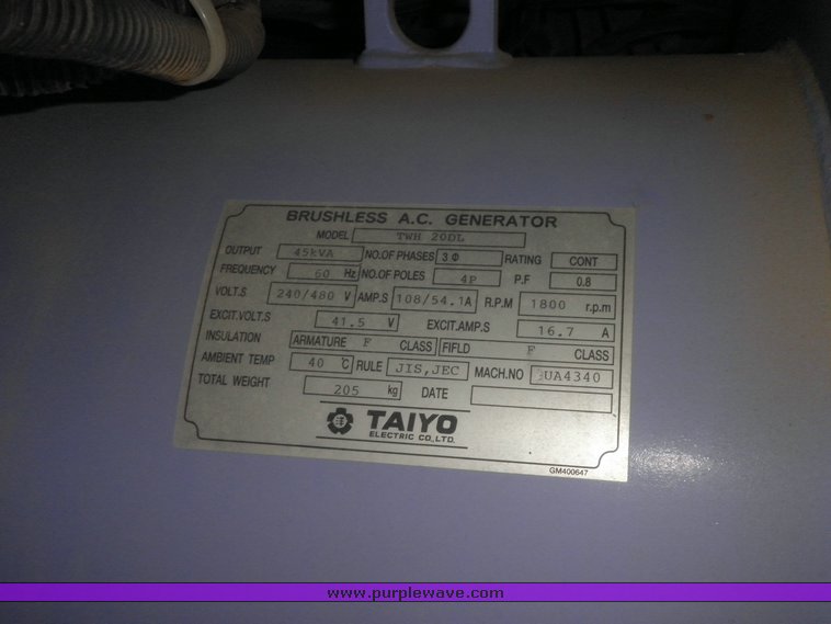 image for item 9108 2001 Air Man SDG45S-3A4 towable 36kw generator