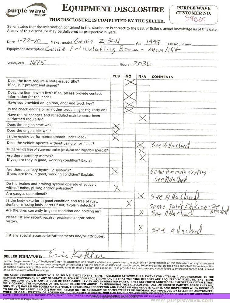 image for item 2400 1998 Genie Z30/20N articulating boom lift